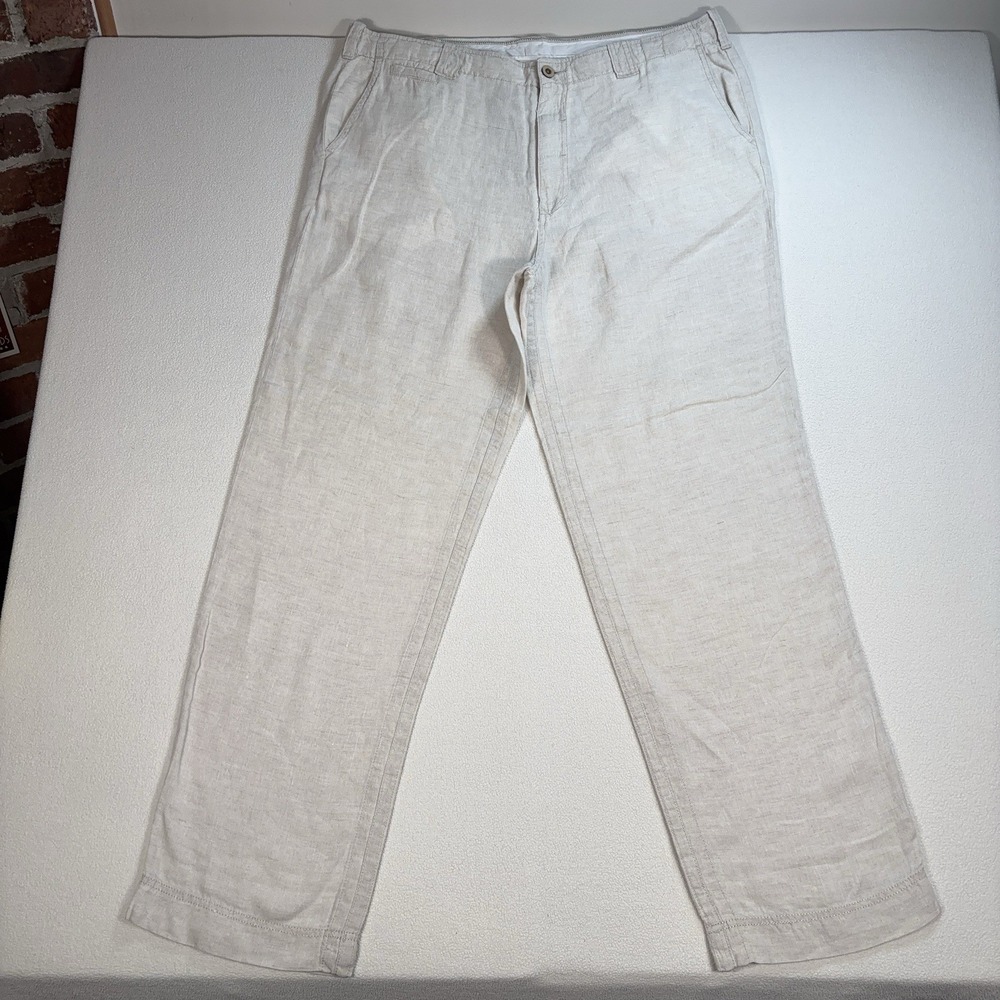 Tommy Bahama Relax 100% Linen Pants Mens 40x32 Off-White Beige Drawstring Resort